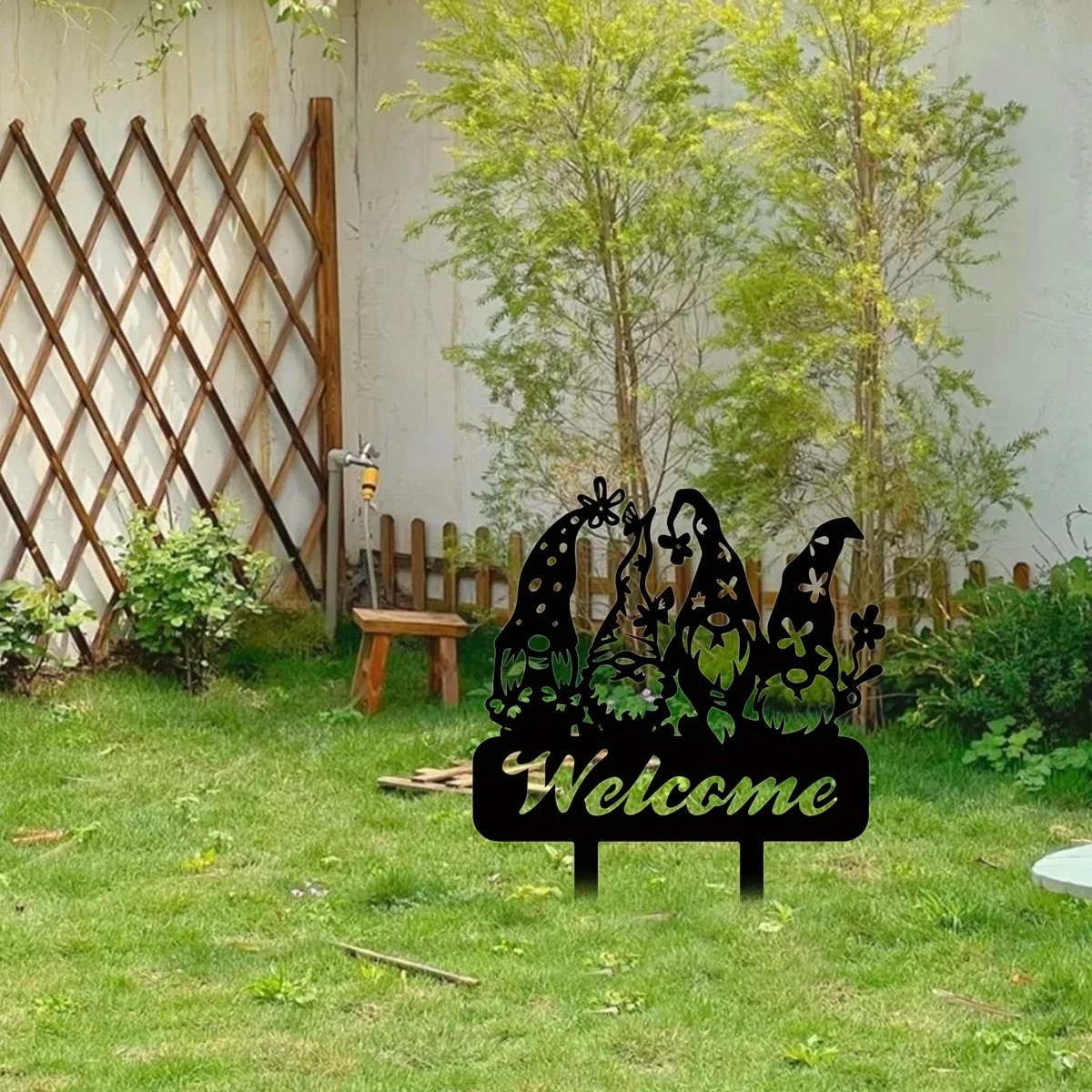 Металлический знак приветствия для внутреннего двора гномов газона