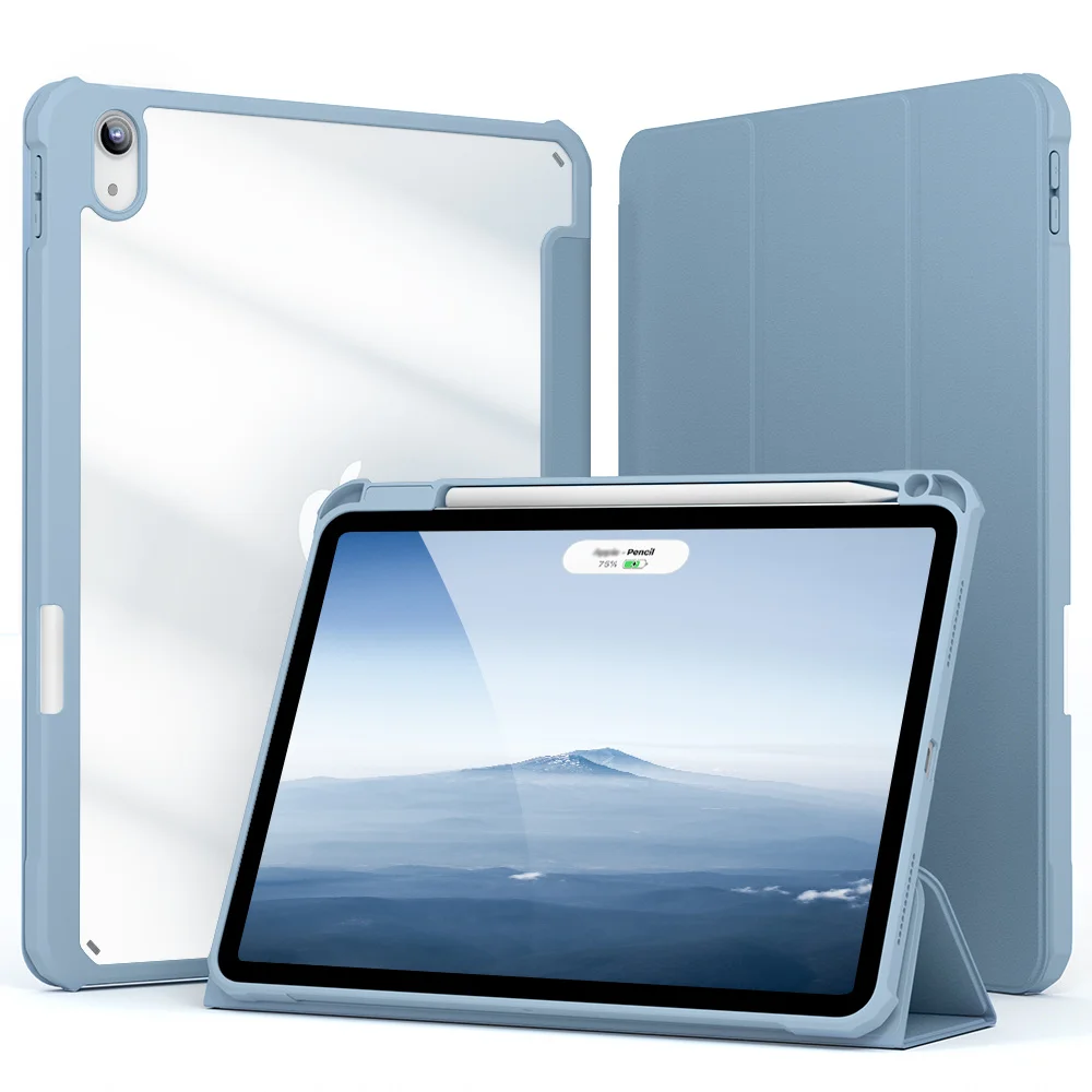 

For iPad 10.2 7/8/9th Generation Case,For Pro 11 10.9 Mini 6 8.3 2021 PU Silicon Transparent With Pen Holder Cover Funda