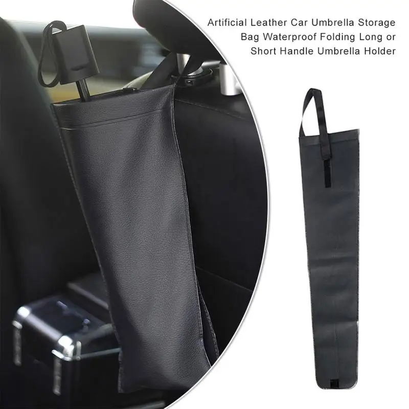 

Waterproof Umbrella Storage Bag PU Leather Foldable Umbrella Sleeve Holder Hanging Bag For Tidying Accessories For All Vehicles