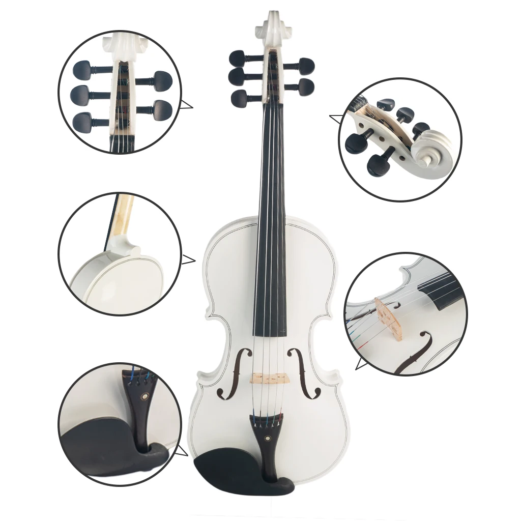 5-String Fiddle 4/4 Violin Ebony Tailpiece Ebony Maple Wood Acoustic Violin Student White Stradi Violin Strings Instruments SET enlarge