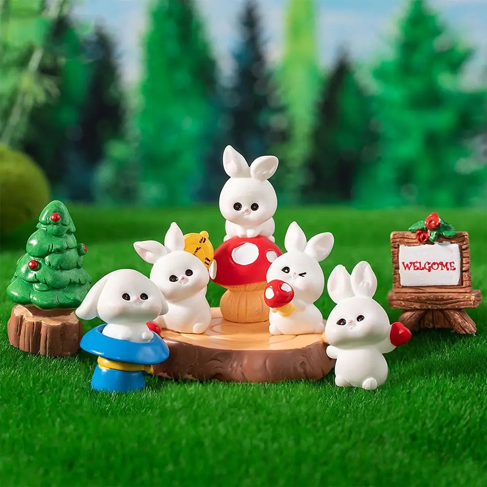 

Cute Mini Resin Bunnies Ornament Miniature Figurine 3D Rabbit Tree Stake Micro Landscape Garden Dollhouse Decoration DIY Crafts
