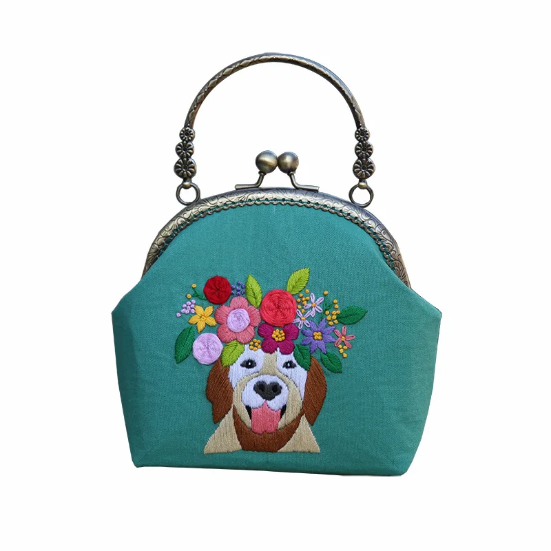 

DIY Embroidery Bag Handcraft Needlework Dog Pattern Cross Stitch Kit Portable Bag Messenger Bag Sling Chain Handbag