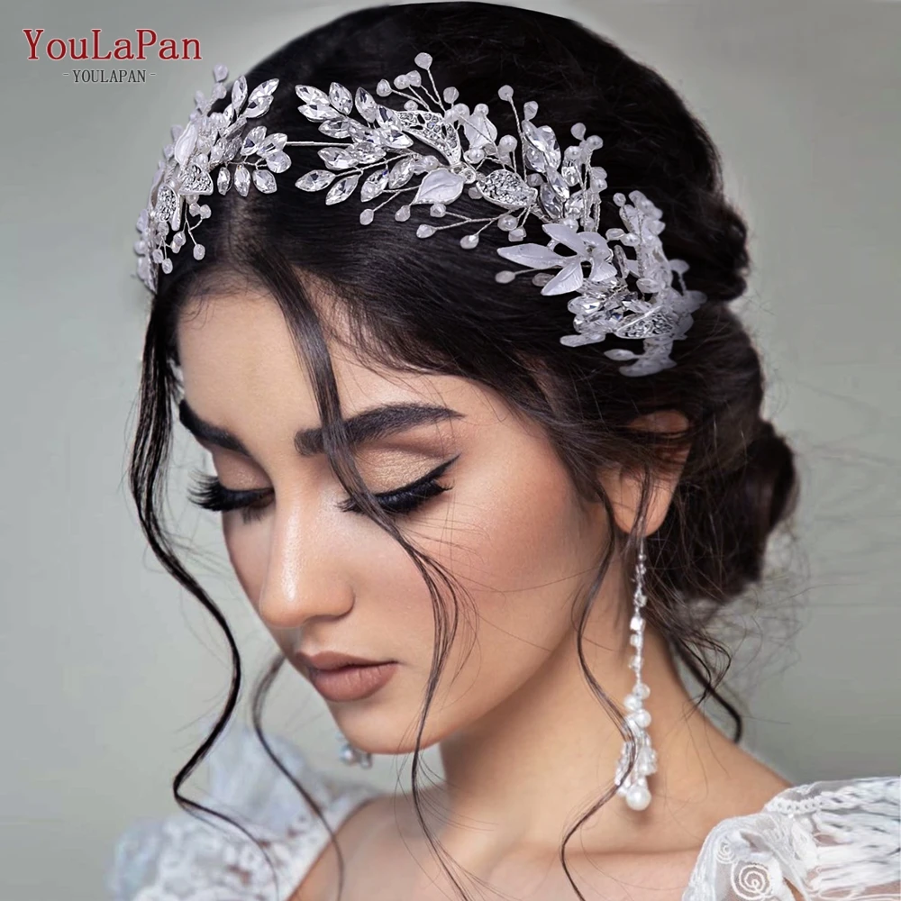 

YouLaPan HP272 Crystal Bridal Headpiece Alloy Leaf Headband for Brides Wedding Hair Accessories Princess Tiara Pageant Headdress