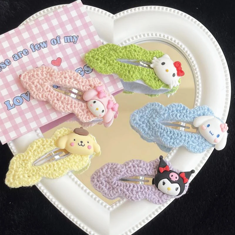 

5Pcs/set Sanrio Hairpins Colorful Wool Knitted Kuromi Cinnamoroll Hello Kitty Fashion Sweet Girl Hairpins Headwear