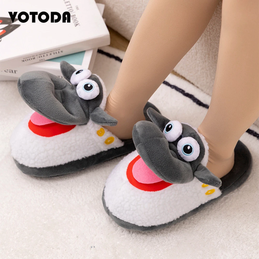 

Funny Plush Crocodile Slippers for Women Winter Warm Home Flat Floor Mute Flip Flops Kids Cartoon Cute Sheep Slides Cotton Shoes