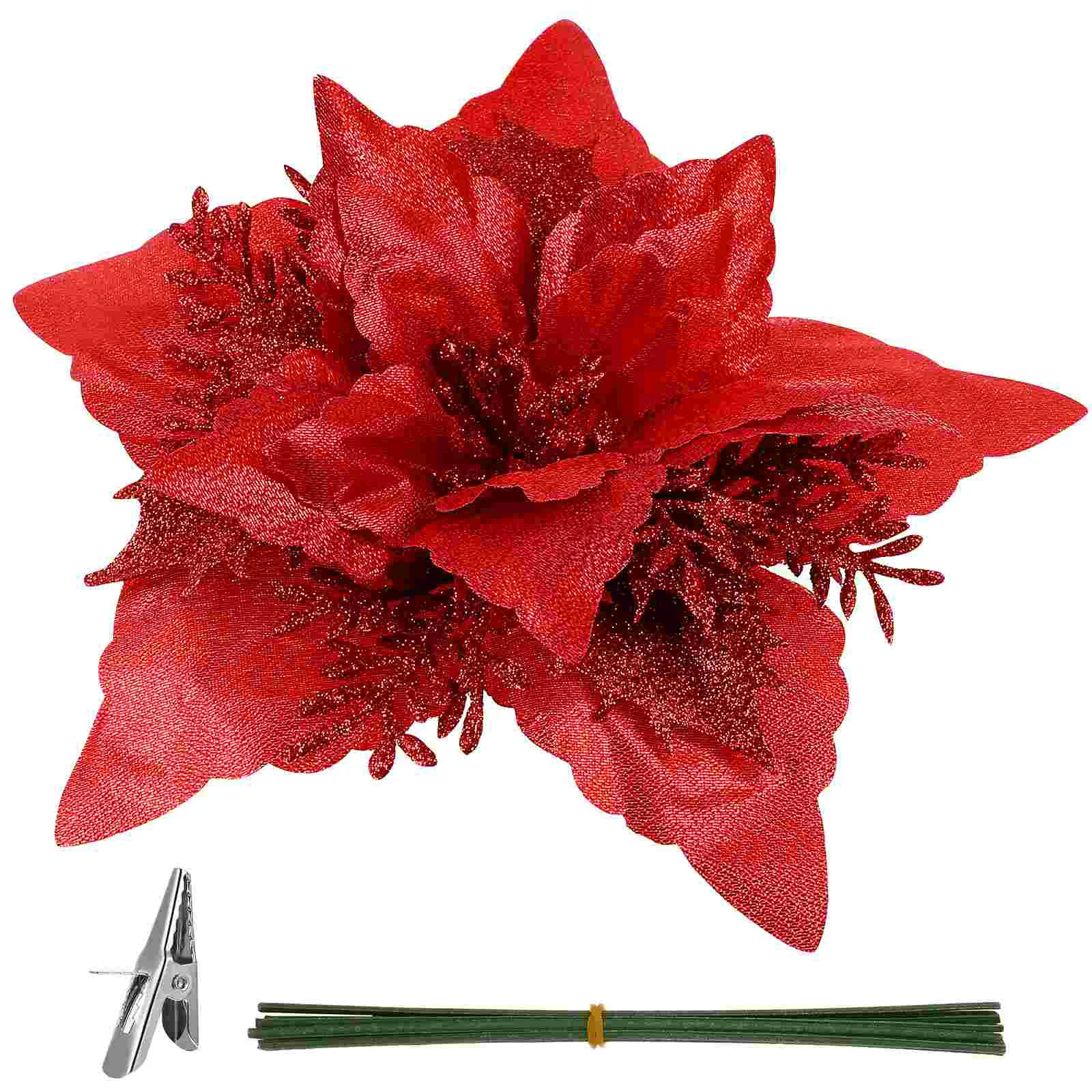 

Christmas Flowers Artificial Poinsettia Tree Flower Decorations Glitter Forornamentsfake Decoration Stem Poinsettias Decor