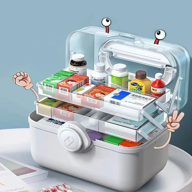 

Pill Case Storage Organizer Plastic First Aid Kit Container Family Emergency MultiFunctional Large Medicine pill box With Handle