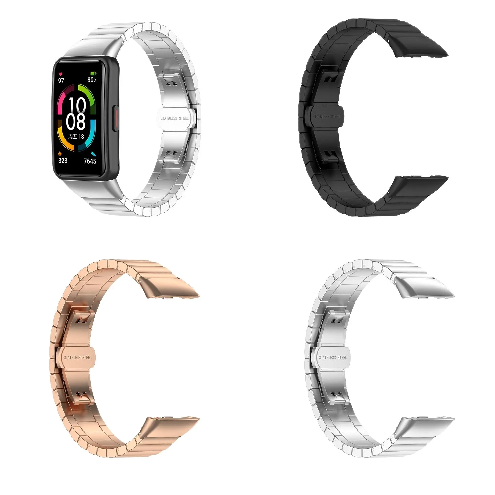 

Ремешок для часов из нержавеющей стали, подходит для смарт-часов honor band7, браслет для huawei band6/6pro, ремешок для часов, умные часы
