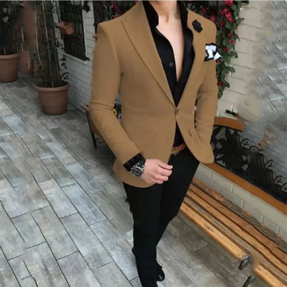 Men Suits Groom Wear One Button Party Wedding Tuxedos Slim Fit Business Casual Peak Lapel 2 Piece (Jacket+Pants) Costume Homme