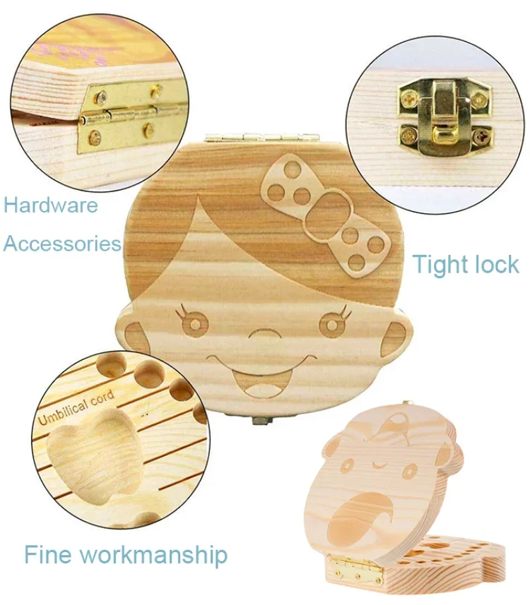 Деревянная детская коробка для хранения зубов