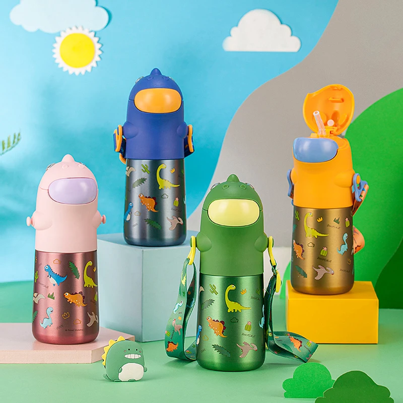 Cup With Straw Creative Cartoon 316 Stainless Steel Large Capacity 470ml Sports Bottle