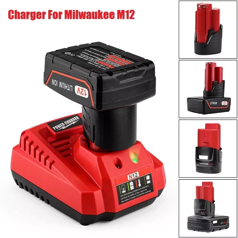

NEW2023 10.8V 12V Li-Ion Battery Charger Replacement For Milwaukee Drill Tools M12 N12 48-59-2401 48-11-2402 Lithium-Ion Power U