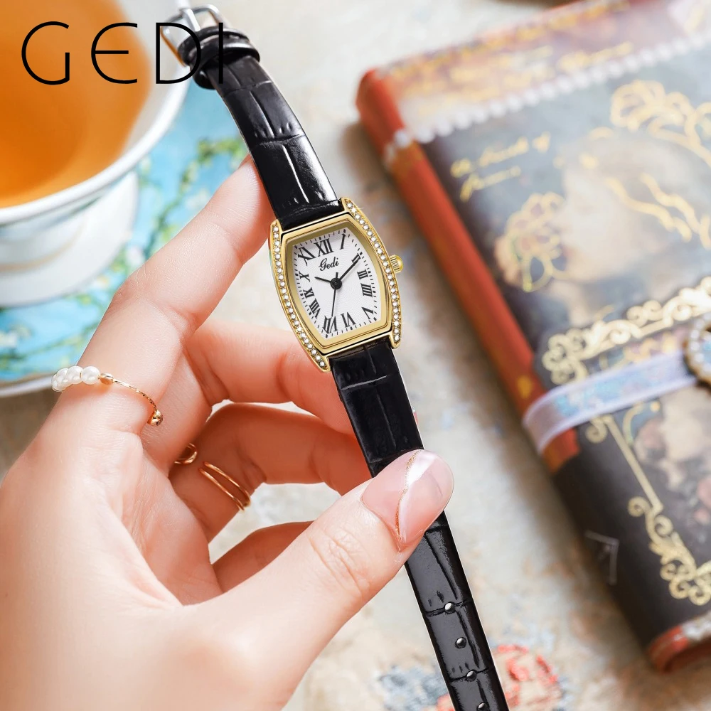 GEDI Fashion Women Watches Leather Strap Retro Roman Dial Waterproof Woman Quartz Wristwatches Casual Dress Ladies Clock 51127
