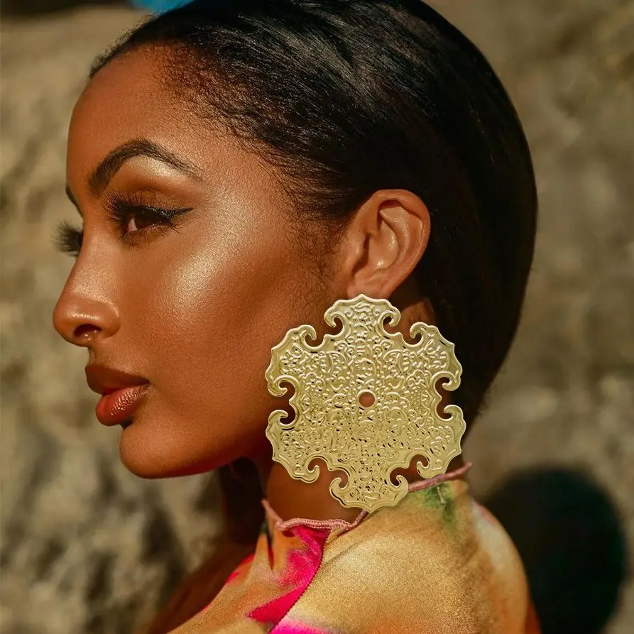 Модные большие полые серьги золотого цвета круглые длинные висячие для женщин