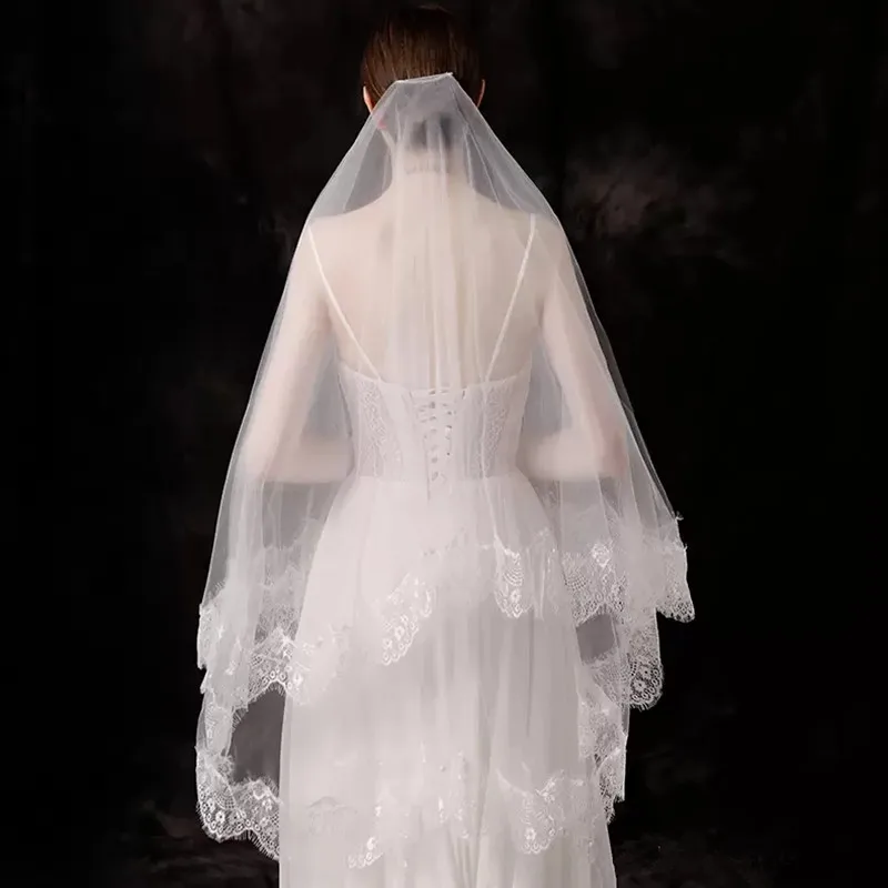 Фата свадебная с гребнем мягкая кружевная длинная свадебный аксессуар