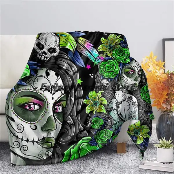 

Skull Day of the Dead Purpe Gothic Style Girls Thin Throw Blanket for Bedroom/Sofa Warm Fleece Blanket for Adult Women Blanket