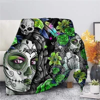 skull day of the dead purpe gothic style girls thin throw blanket for bedroomsofa warm fleece blanket for adult women blanket