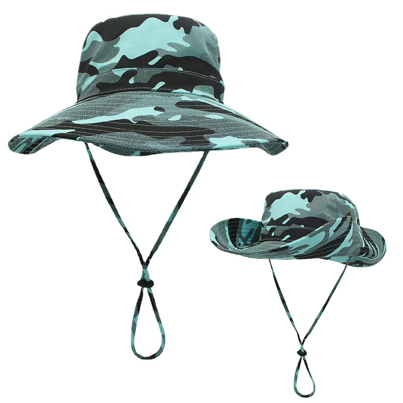 

2023 Fashion Wide Brim Camouflage Boonie Hat for Men Women Green Outdoor Panama Cap Tactical Bucket Hats Hiking Camo Sun Caps