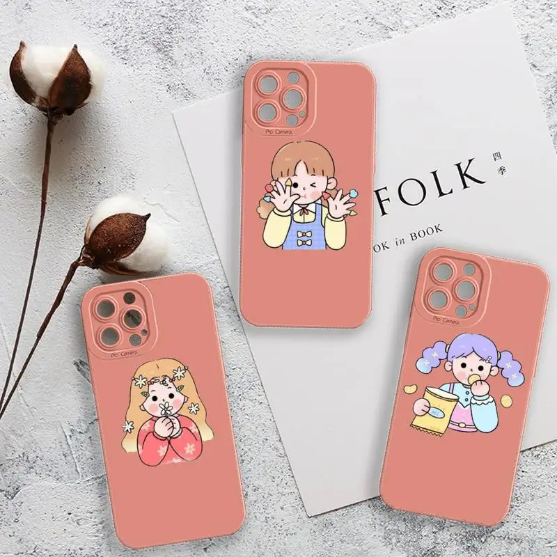 

Cartoon cute flower girl Phone Case For iPhone 13 12 11 Pro MAX Mini X XS XR 7 8 Plus Camera Lens Liquid Silicone
