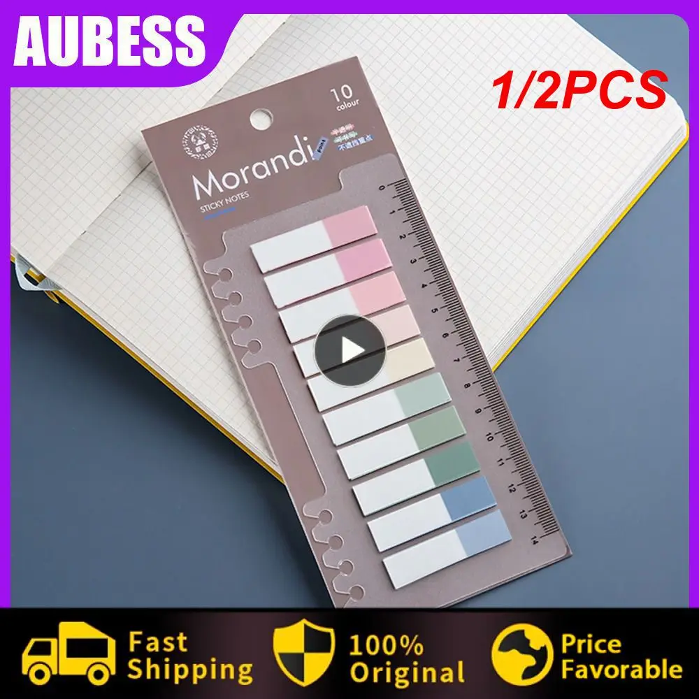 

1/2PCS New Morandi Self Adhesive Memo Pad Sticky Notes Bookmark Point It Marker Memo Sticker Paper with Ruler for Office School