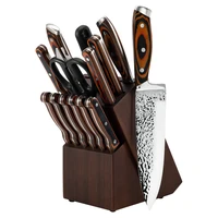 new 15pcs set kitchen knives cleaver color wooden handle steel head slicing vegetable cutter knife set with wooden knife block