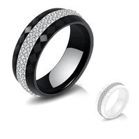 high quality blackwhite ceramics rings jewelry clay rhinestones wedding double row crystal ceramic rings for women