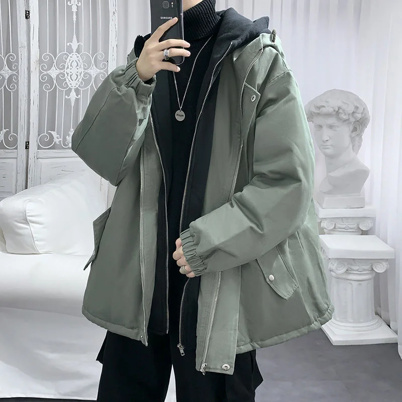 Winter Jacket Men Warm Fashion Casual Thicke Hooded Jackets Men Streetwear Loose Short Coat Mens Fake Two Pieces Coat M-2XL