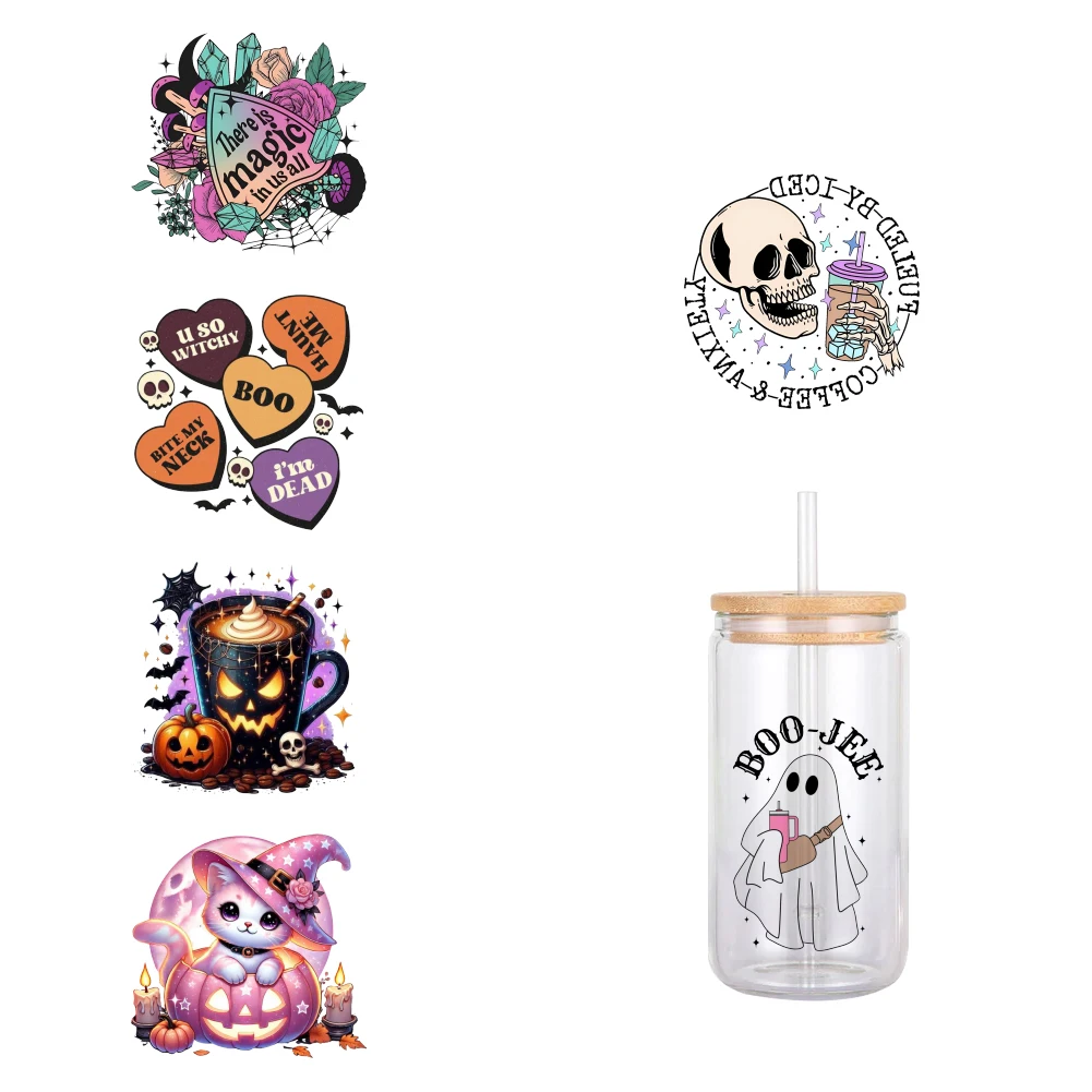 11x12 см Рисунок Счастливого Хэллоуина V DTF переводная наклейка водонепроницаемые