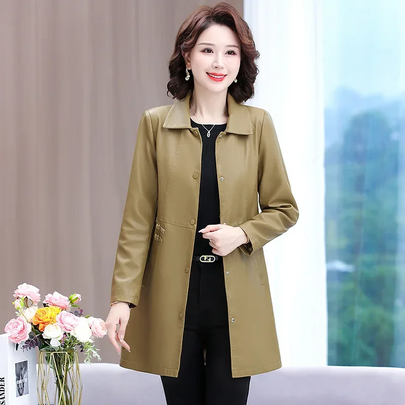 Новая весенне-осенняя кожаная куртка средней длины элегантный утягивающий стиль