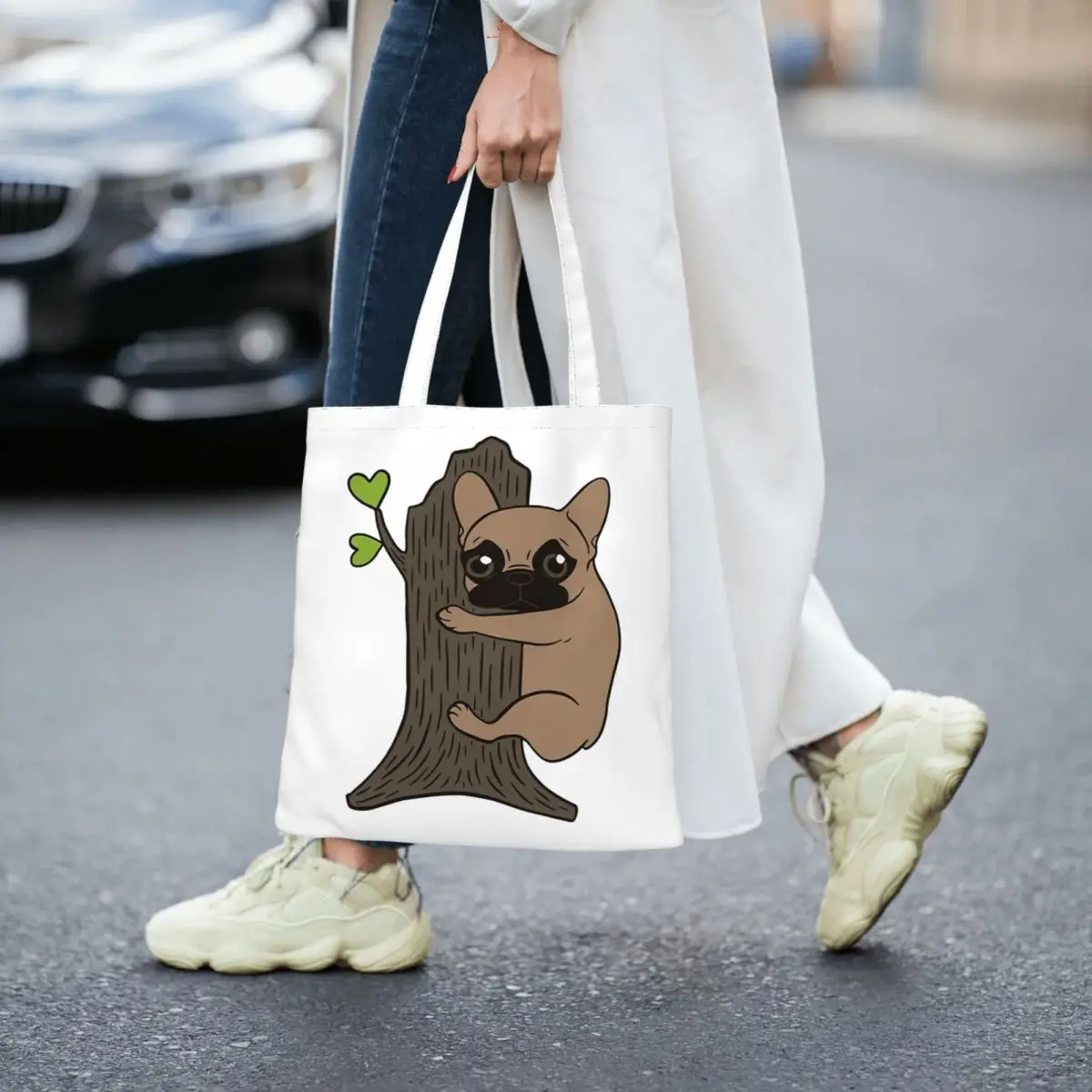 Black Mask Frenchie Is An Environmental Friendly Tree Hugger Women Canvas Handbag Large Capacity Shopper Bag Cute Tote Bag