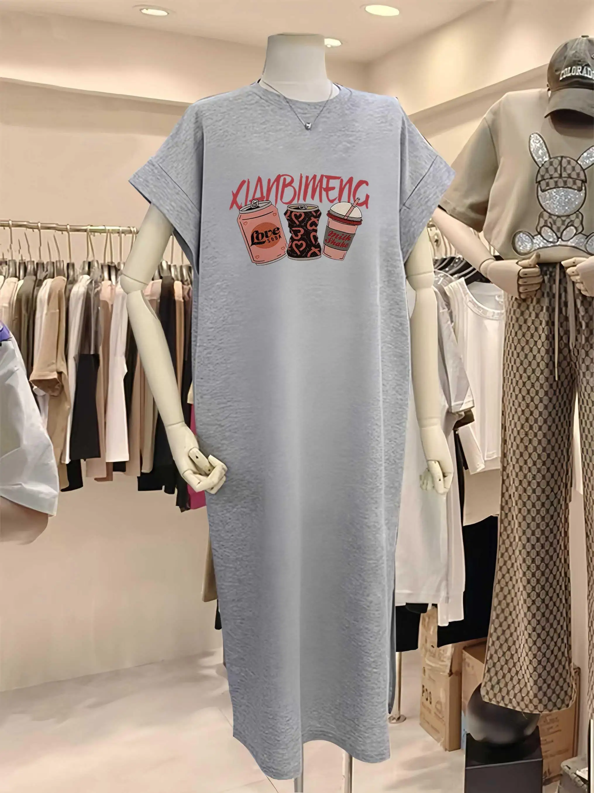 Хлопковое платье с разрезом женское летнее свободное больших размеров для