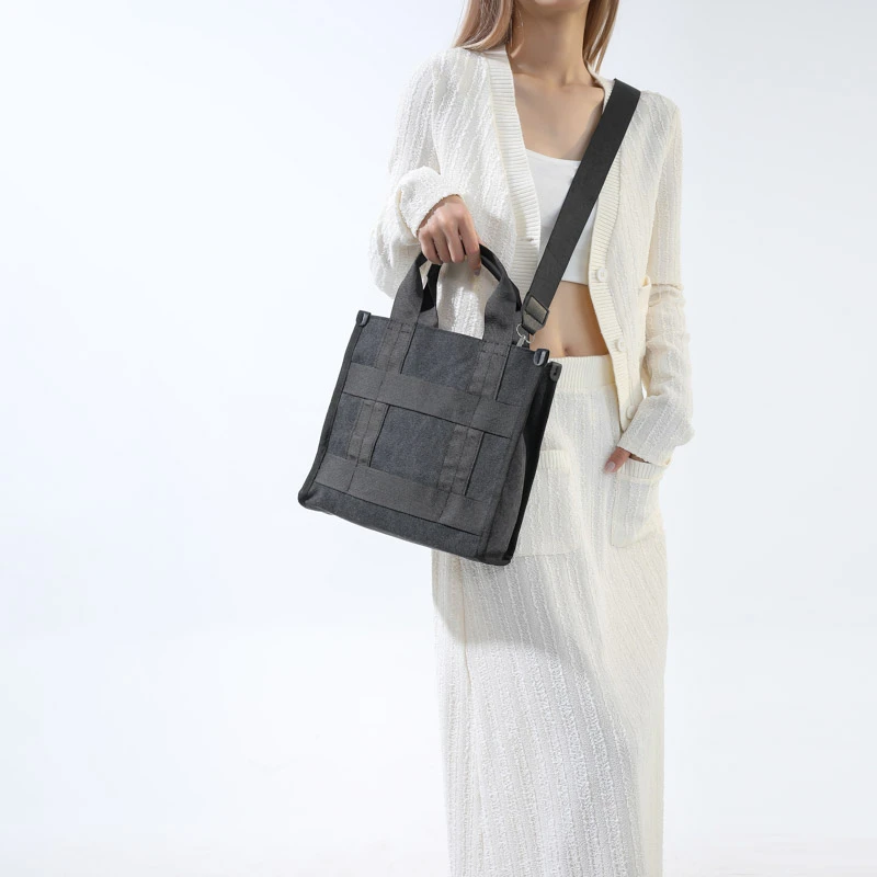 Холщовые женские сумки на молнии с ручками сверху простые плечо 2024 хит продаж