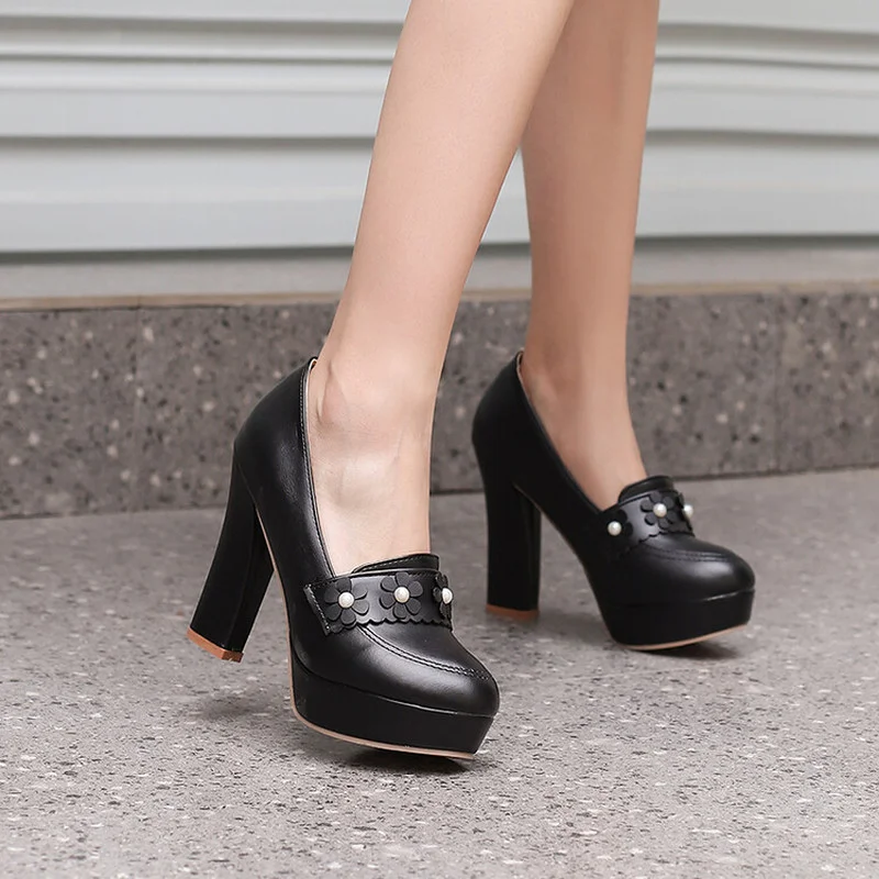 

Womens Platform Flowers Pearls Block High Heel Pumps Sexy Party Shoes Candy Colors New 2022 High Heels Sexy Ladies Shose Women