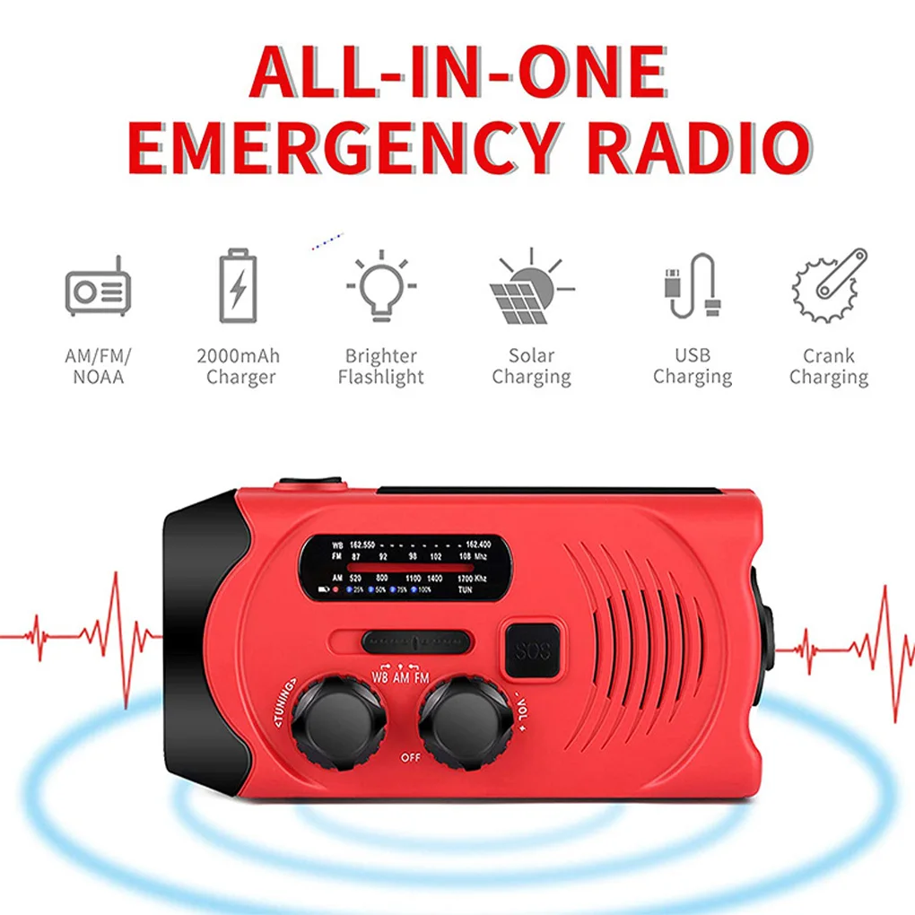 radio receiver hand crank emergency survival led flashlight power bank camping backpacking phone charger orange free global shipping