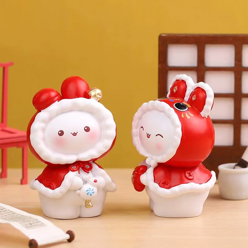 

2023 Year of The Rabbit Ornament Miniature Cute Bunny Figurer Office Home Decoration Resin Zodiac Rabbit Gift Happy New Year