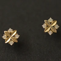 925 sterling silver 14k gold plated stud earrings for women diamond shaped zircon cross florets 2022 fashionable new earrings