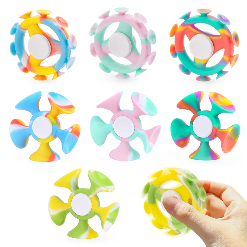 

Children Silicone Fidget Spinners Toy with Suction Cup Sensory Stress Relief Toys for Adults Kids Sucker Darts Hand Finger Toy