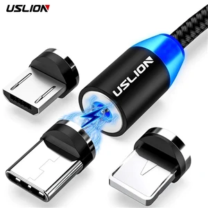 Магнитный USB-кабель USLION для iPhone 14, 13, Xiaomi, Samsung, кабель типа C, светодиодный кабель для быстрой зарядки и передачи данных, кабель Micro USB, шнур, провод