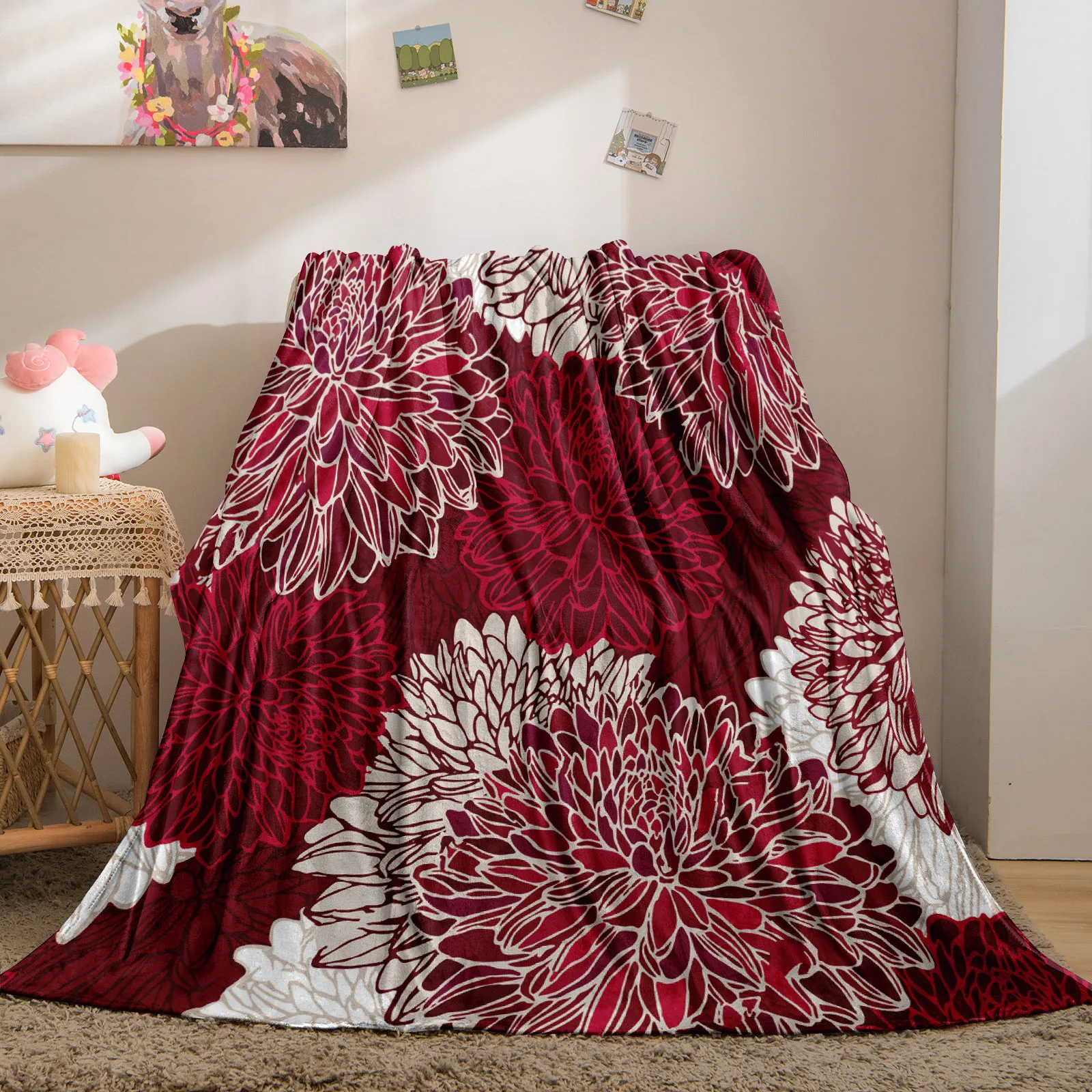 

Wine Red Luxury Flannel Blanket Flowers Floral Throw Blanket Warm Plants Bed Blanket Boho Blanket for Bed Sofa Dropshiper