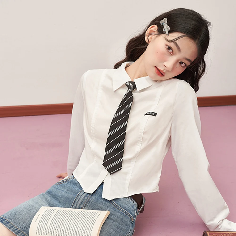 

Lazy Neckties Black Striped Narrow Version Men Women Students Slim Fit JK Uniform Shirt Black Striped Pattern Solid Color