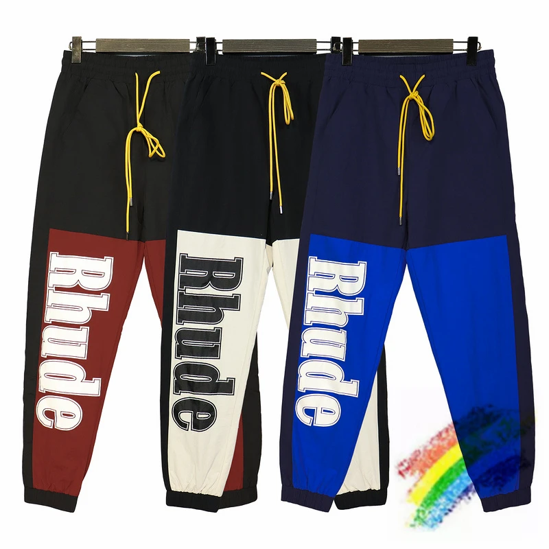 

Тренировочные брюки в стиле пэчворк для мужчин и женщин, комбинезон, Повседневная Уличная одежда с большим логотипом, брюки на завязках в стиле ревеня