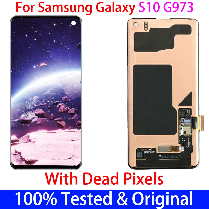 

Original S10 With Dead Pixels For Samsung galaxy S10 G973 Lcd Display Touch Screen Digitizer Assembly Frame replacement working