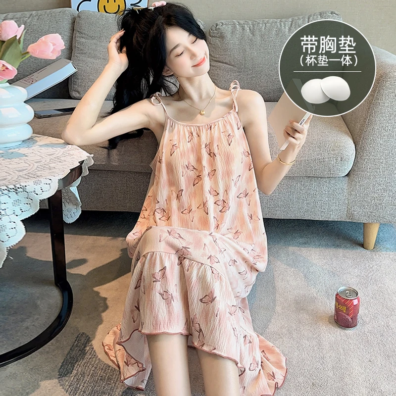 Сексуальная летняя Трикотажная хлопковая ночная рубашка женская на бретельках с