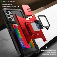 for samsung galaxy a12 a52 a72 a42 a32 s21 fe plus note 20 ultra case slide window shockproof armor card slot holder cover coque