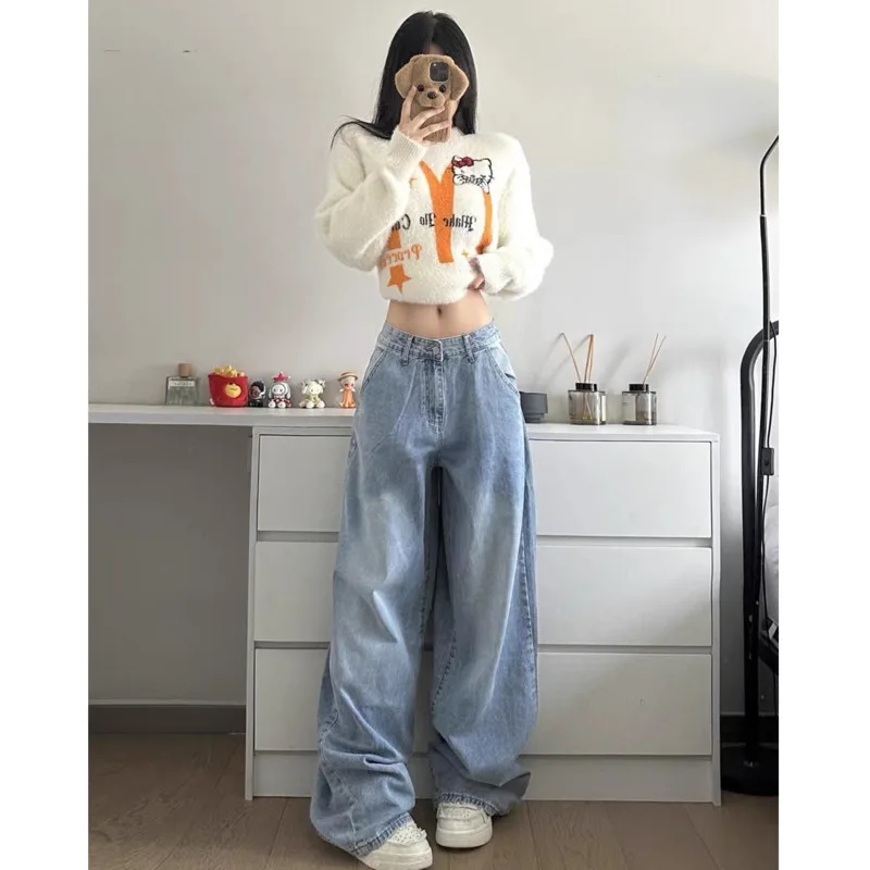 Джинсы Miniso Hellokitty Y2k на пуговицах мешковатые джинсы с вышивкой и мультяшным