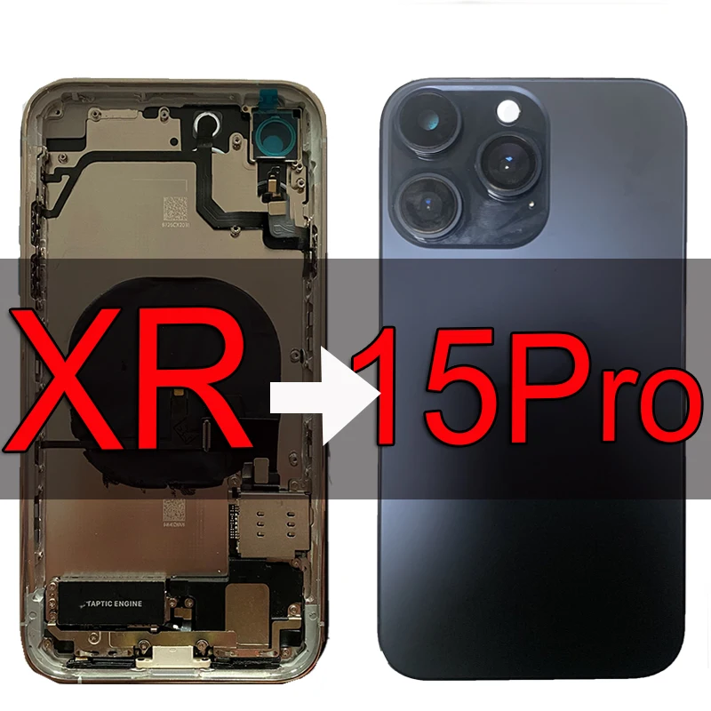 

Full Assemble For iPhone xr like 15pro Electroplated Diy Housing,XR Modified to 15 Pro Backshell Replacement Kits with Dual Sim