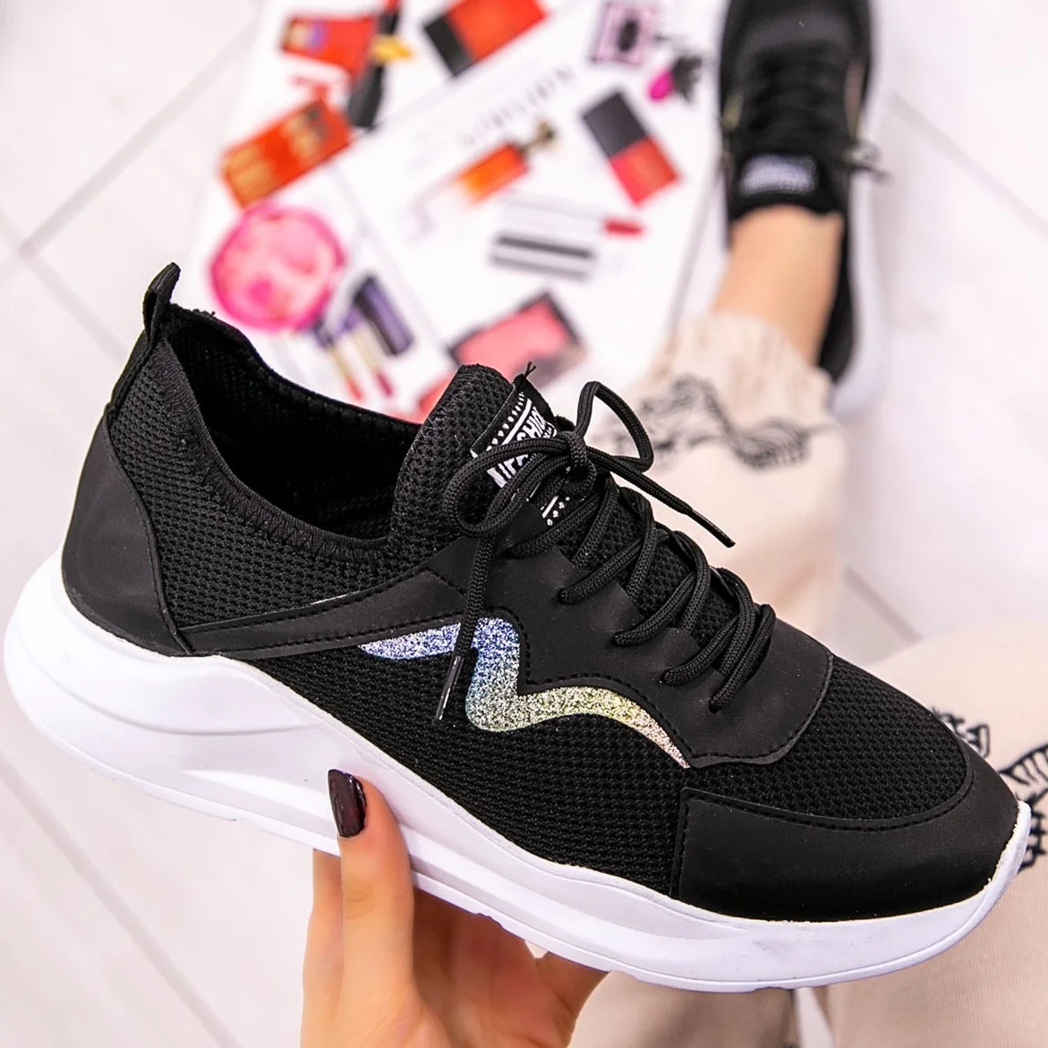 

Tonar Acri Black Skin Lace-Up Sports Shoes New Season Convenient Seasonal Style Sneaker