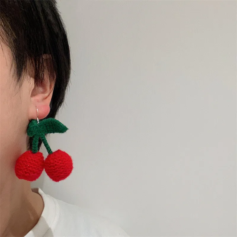 

Handwoven Cherry Strawberry Earrings with Cute Student Style Earrings and Silver Earrings Hook Women's Jewelry Gift Earrings