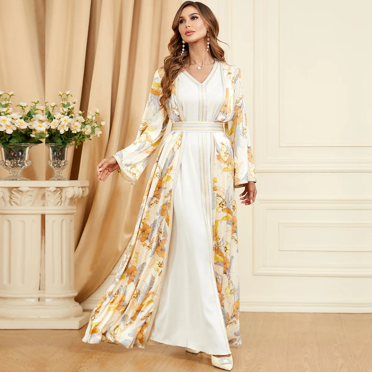 Morocco Party Dress Muslim Women Abaya Prayer Caftan V Neck Maxi Dresses Robe India Abayas Dubai Turkey Longue Vestidos Largos
