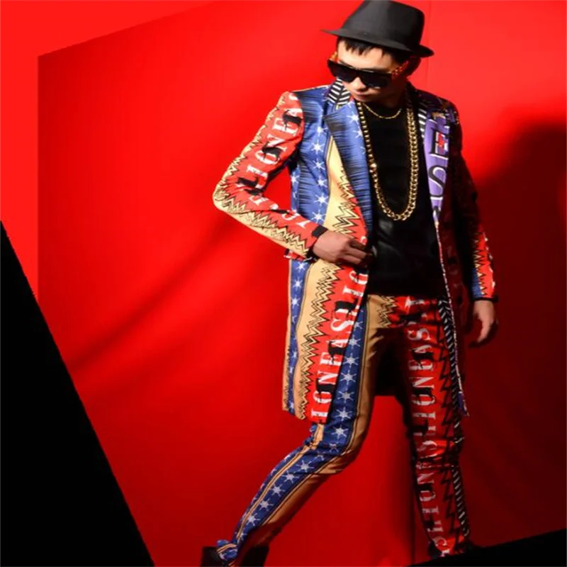 Nightclub suits mens blazers male singer stage color mid-length suit big-name bar costume rock costume dance